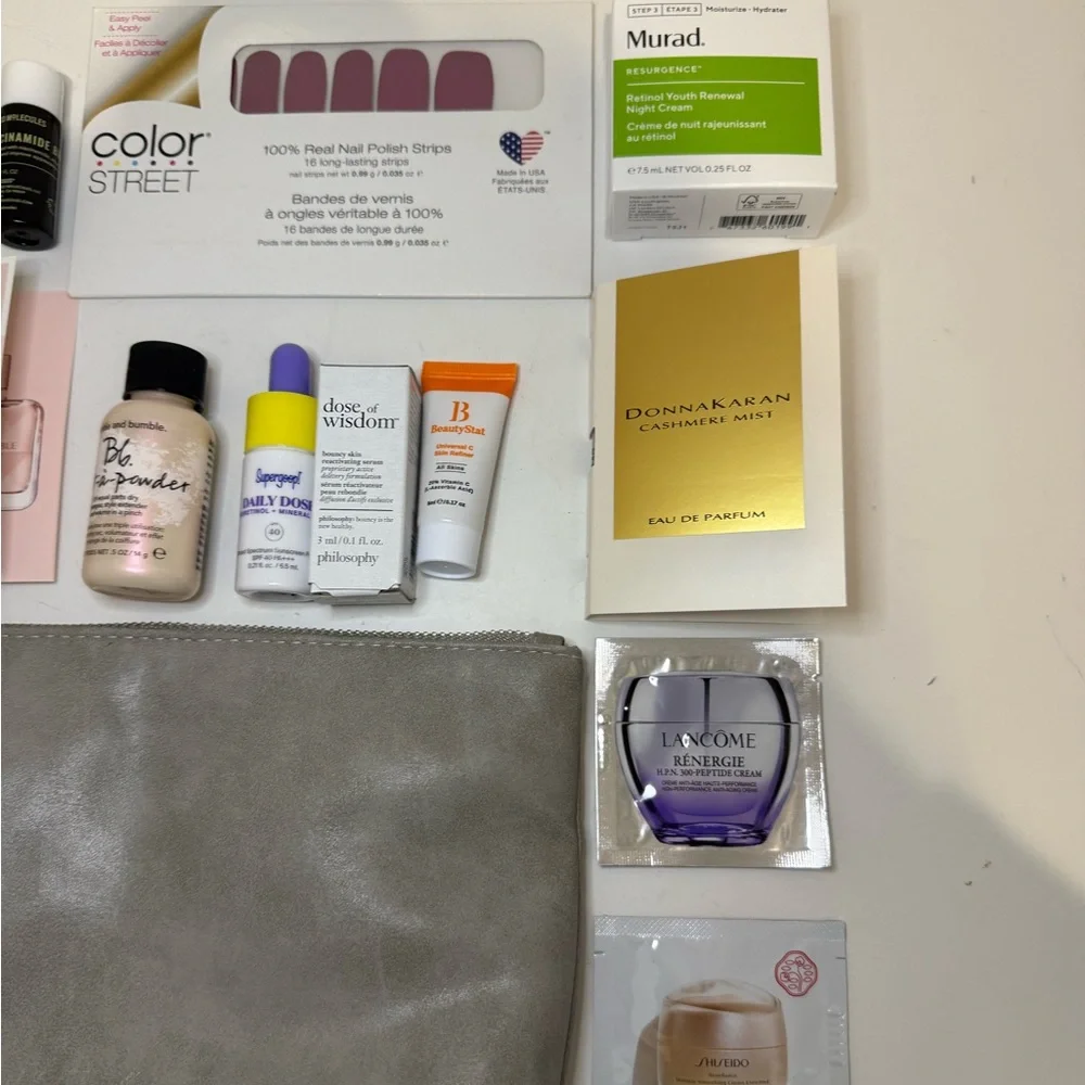 Luxury High End Beauty Skincare Samples Trial Size Bag Bundle with Nail Strips